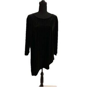 Chicos Travelers Size 3 Womens XL Velvet Top Asymmetric Hem Black 3/4 Sleeves